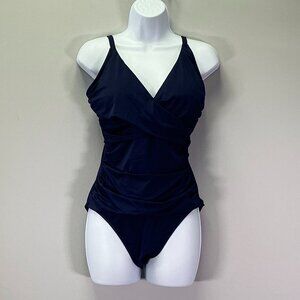 Tommy Bahama Pearl Over the Shoulder Women's Size 12 Navy One-Piece Swimsuit NWT